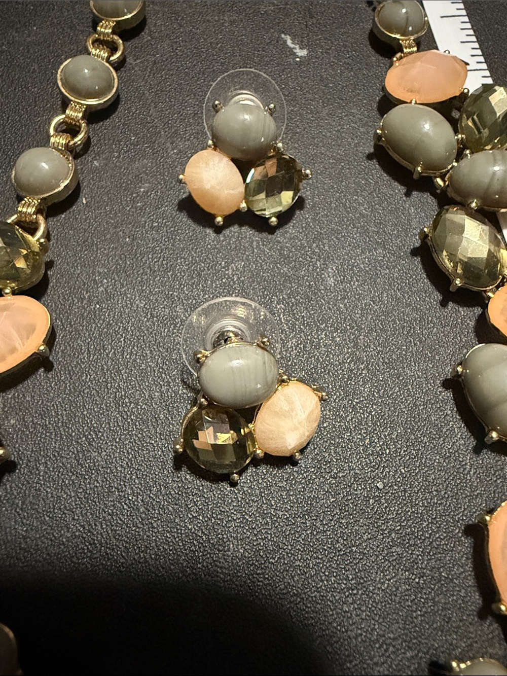 Talbots Statement Peach and Gray Gem Necklace Set - Women Jewelry - Picture 2 of 4